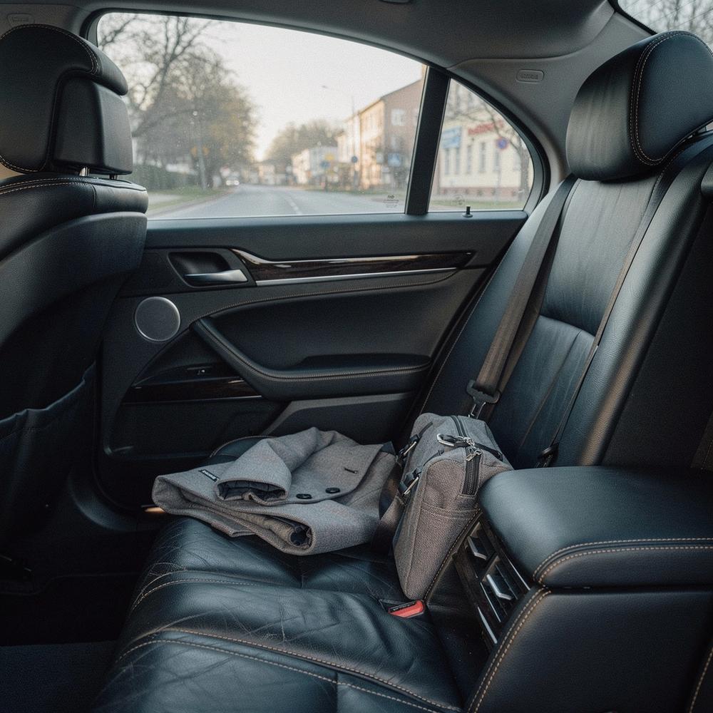 Interior of a private executive sedan prepared for an intercity transfer